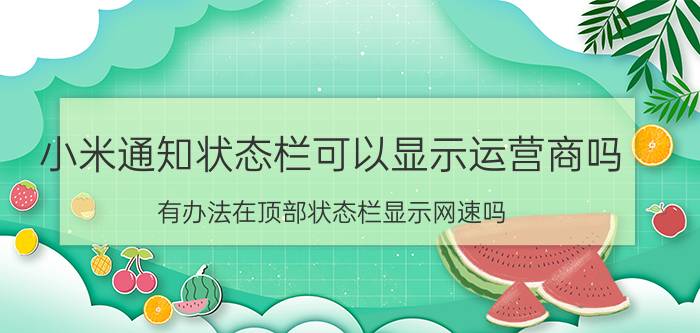 小米通知状态栏可以显示运营商吗 有办法在顶部状态栏显示网速吗？